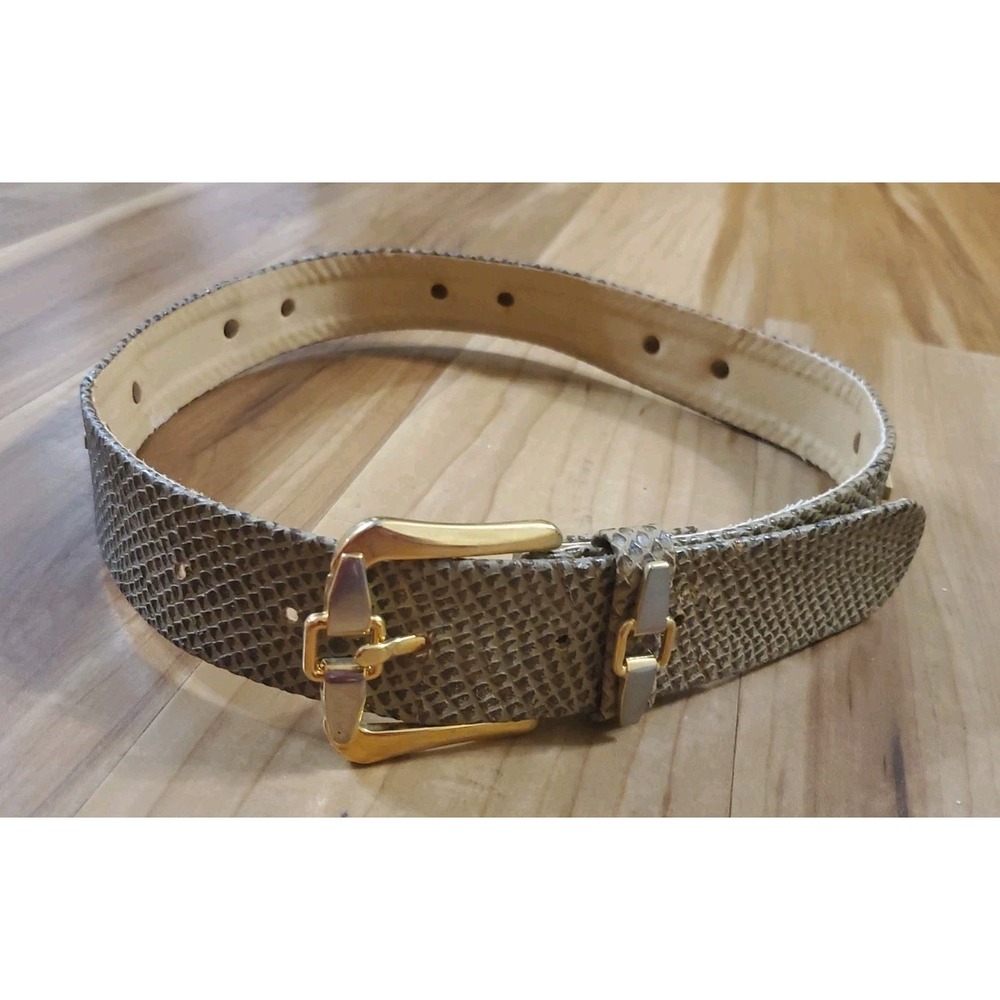 Vintage Doncaster Snake Print Leather Belt M Tan Two Tone Hardware Made Holland